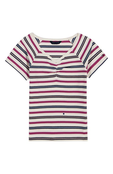 Kids' Striped Rib Ruched Raglan T-Shirt