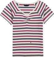 Tommy Hilfiger Kids' Striped Rib Ruched Raglan T-Shirt