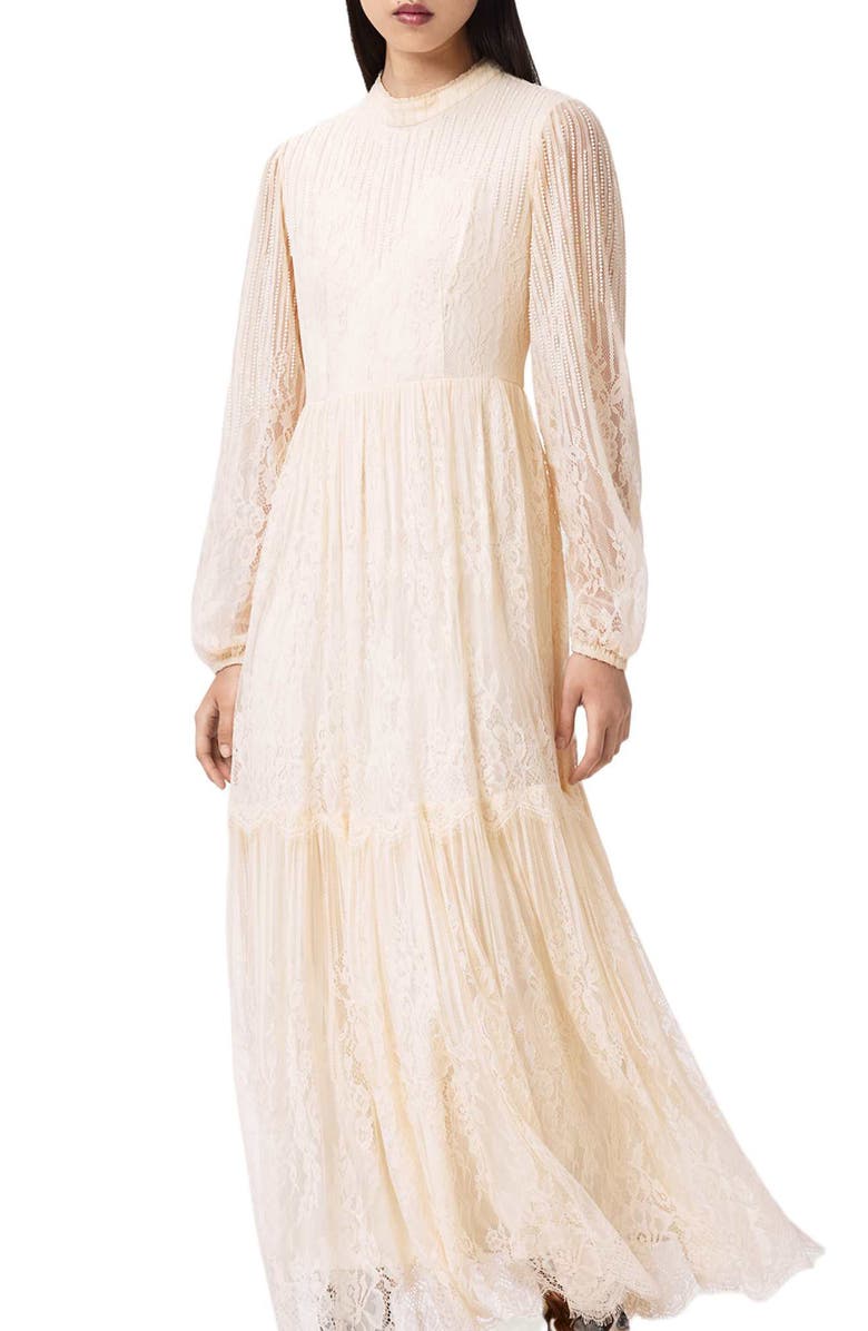 AllSaints Lillian Long Sleeve Lace Dress, Alternate, color, Antique White