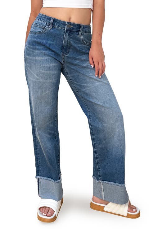 Cuffed Ankle Wide Leg Jeans (Space Blue)