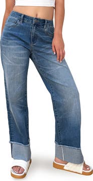 HINT OF BLU Cuffed Ankle Wide Leg Jeans