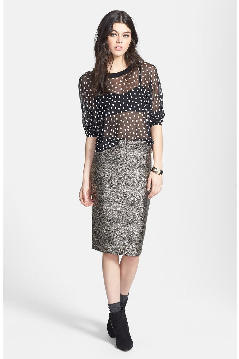 Metallic Pencil Skirt, Alternate, color, BLACK