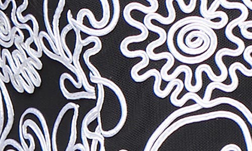 Alex Evenings Embroidered Illusion Sleeve Blouse In Black White