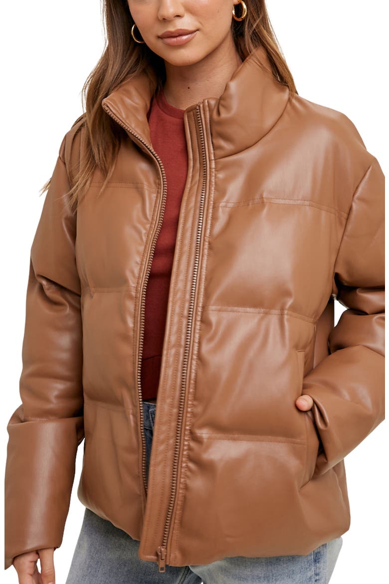 Faux Leather Puffer Jacket, Alternate, color, MOCHA