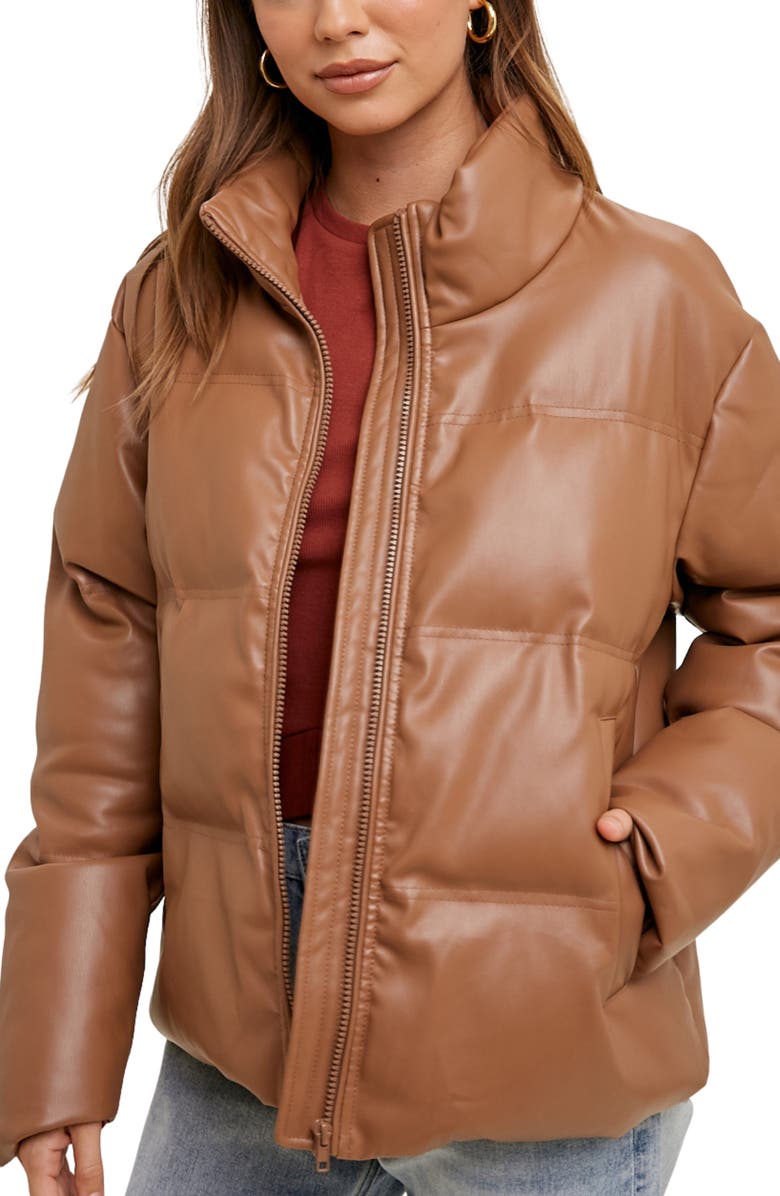 WISHLIST Faux Leather Puffer Jacket, Alternate, color, Mocha