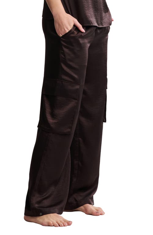 Barefoot Dreams Liquid Satin Wide Leg Cargo Pants In Brown