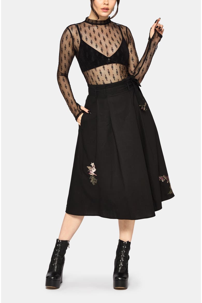 Faela Fairy Embroidered Midi Skirt, Alternate, color, Black