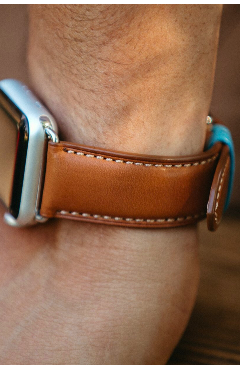 Bluebonnet The Executive French Leather Apple Watch Band, Alternate, color, Saddle Tan