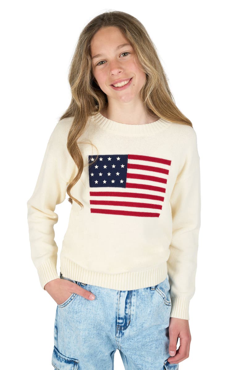 Tween Diva Kids' American Flag Cotton Sweater, Alternate, color, Ivory
