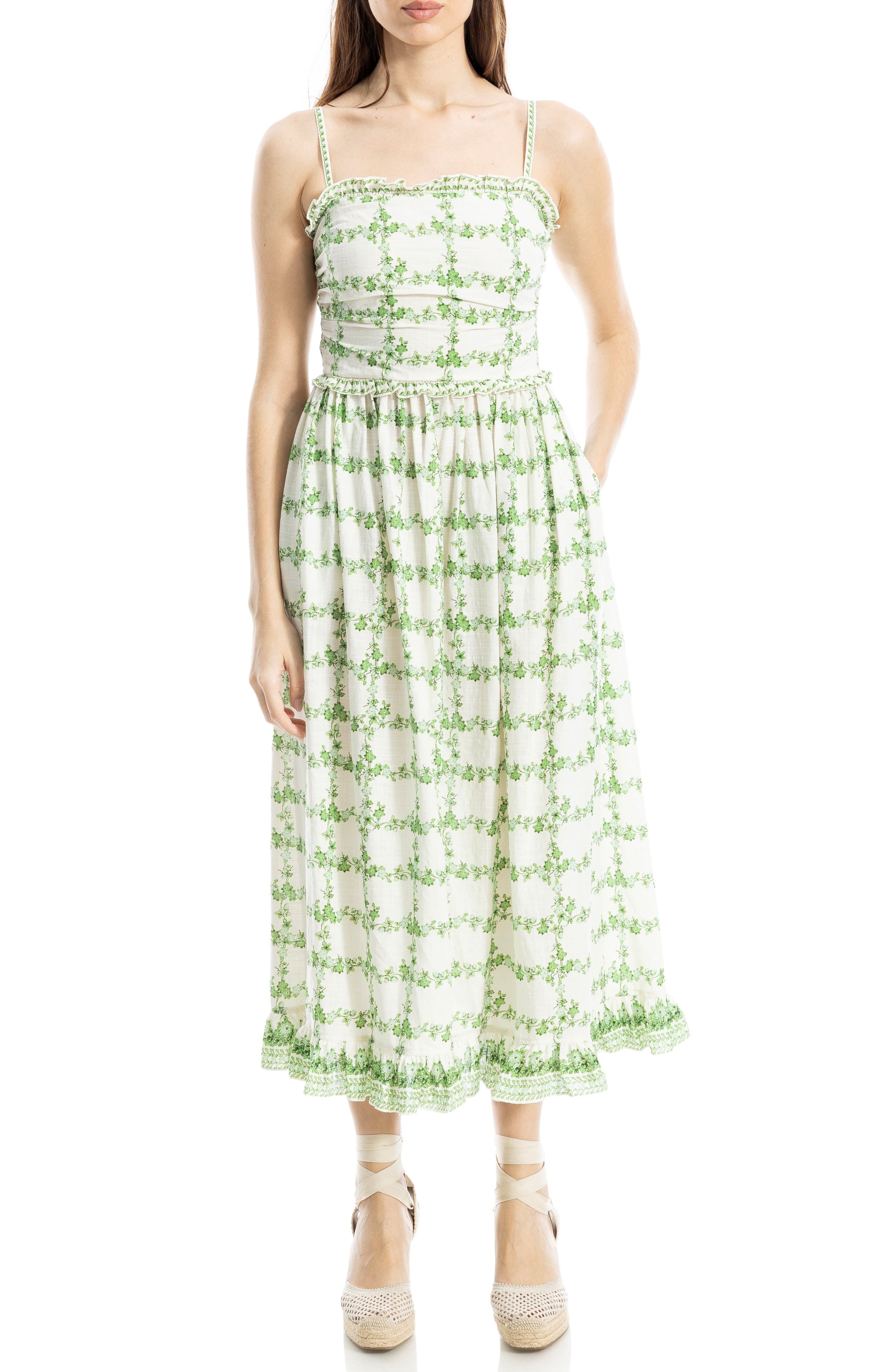 MAX STUDIO Ruffle Printed Midi Sundress