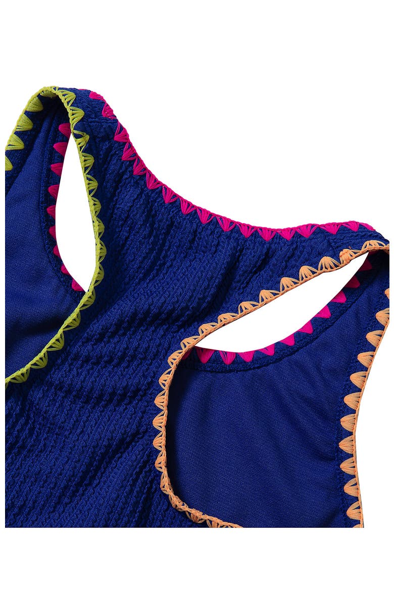 Girls Chlorine Resistant Embroidered Bikini Swimsuit Set, Alternate, color, Dazzling Blue