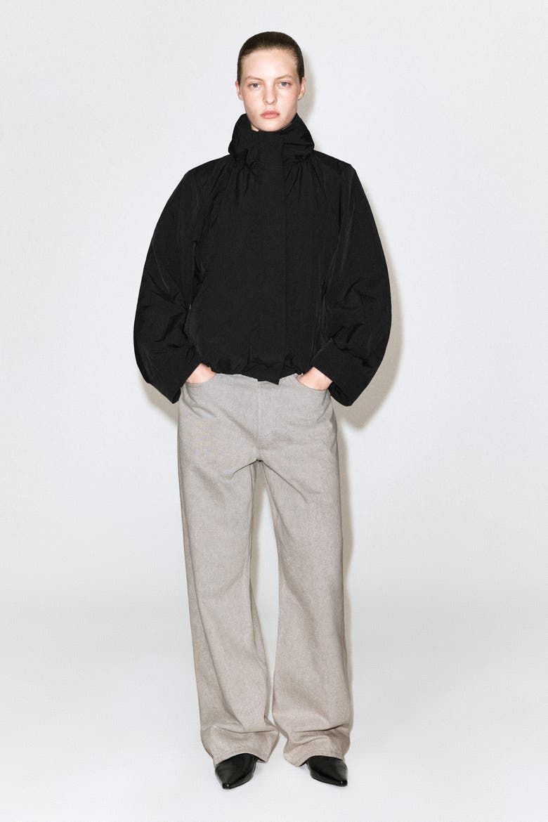 Nylon Mock-neck Jacket, Alternate, color, BLACK