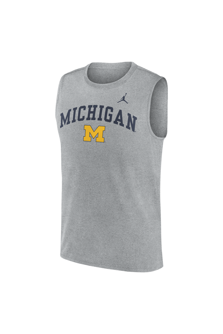 Men's Jordan Brand Heather Gray Michigan Wolverines Primetime Legend Arch Dri-FIT Muscle Tank Top, Alternate, color, Heather Gray