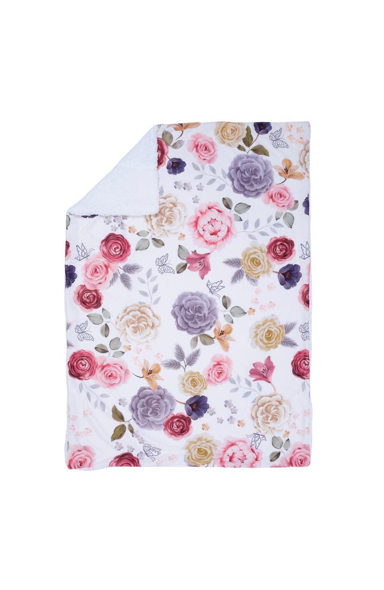 Lambs & Ivy Secret Garden Ultra-Soft Fleece/Minky Floral Baby Blanket, Alternate, color, White
