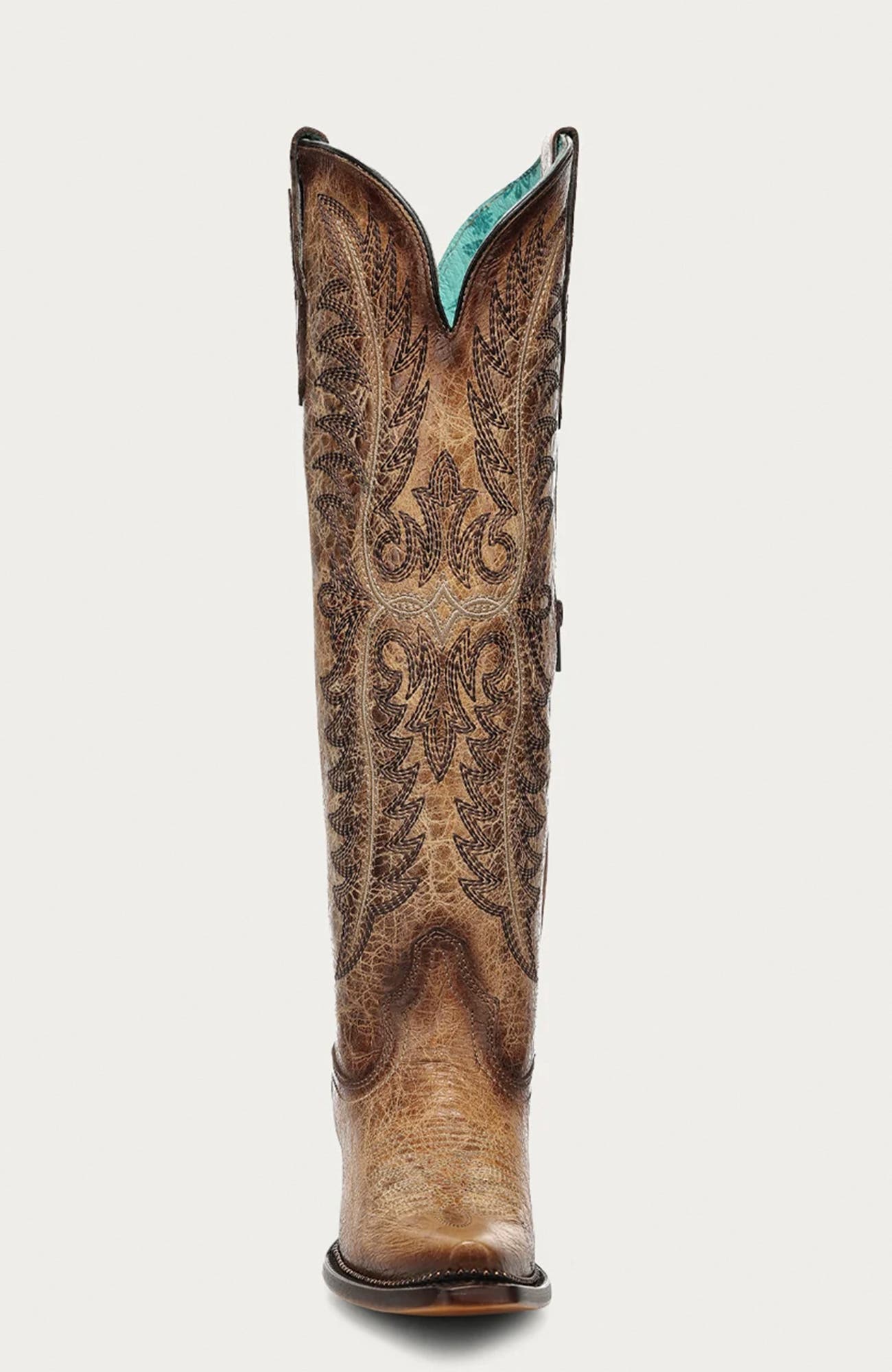 Embroidered Cowhide Snip Toe Tall Boots, Alternate, color, Sand