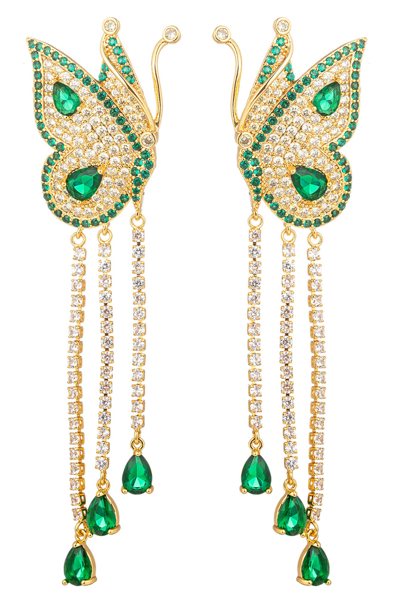 EYE CANDY LOS ANGELES Green Cubic Zirconia Butterfly Drop Earrings