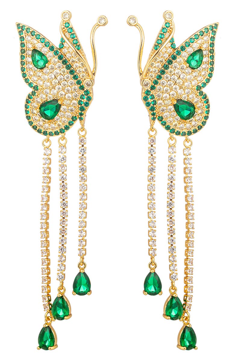 EYE CANDY LOS ANGELES Green Cubic Zirconia Butterfly Drop Earrings, Main, color, Green