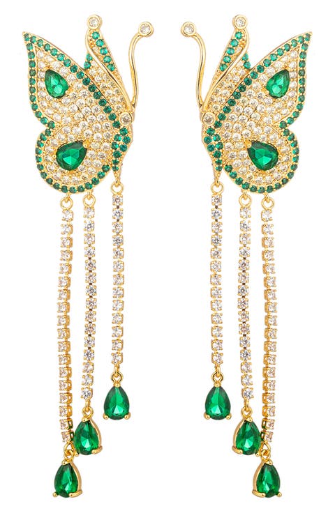 Green Cubic Zirconia Butterfly Drop Earrings