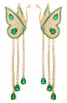 EYE CANDY LOS ANGELES Green Cubic Zirconia Butterfly Drop Earrings