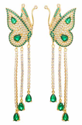 Green Cubic Zirconia Butterfly Drop Earrings