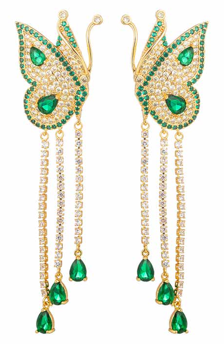 EYE CANDY LOS ANGELES Green Cubic Zirconia Butterfly Drop Earrings