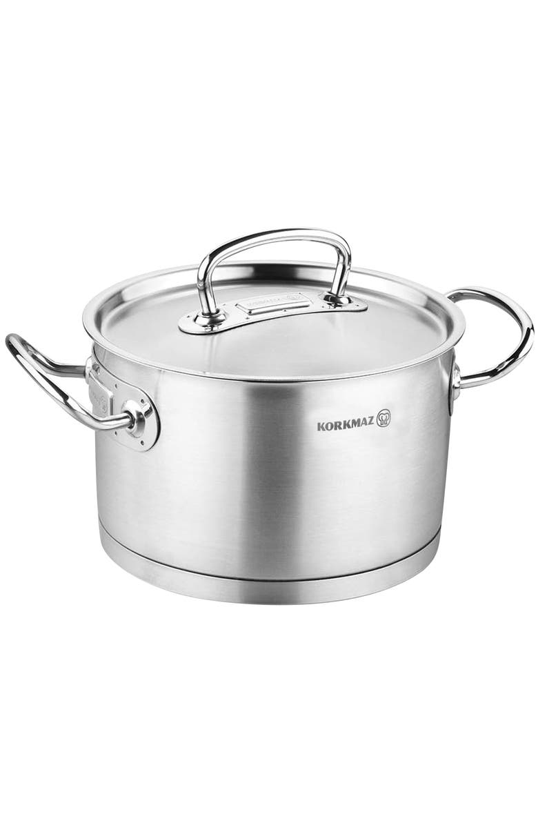 Korkmaz Proline Professional Series 2 Liter Stainless Steel Casserole with Lid, Main, color, Metallic Silver