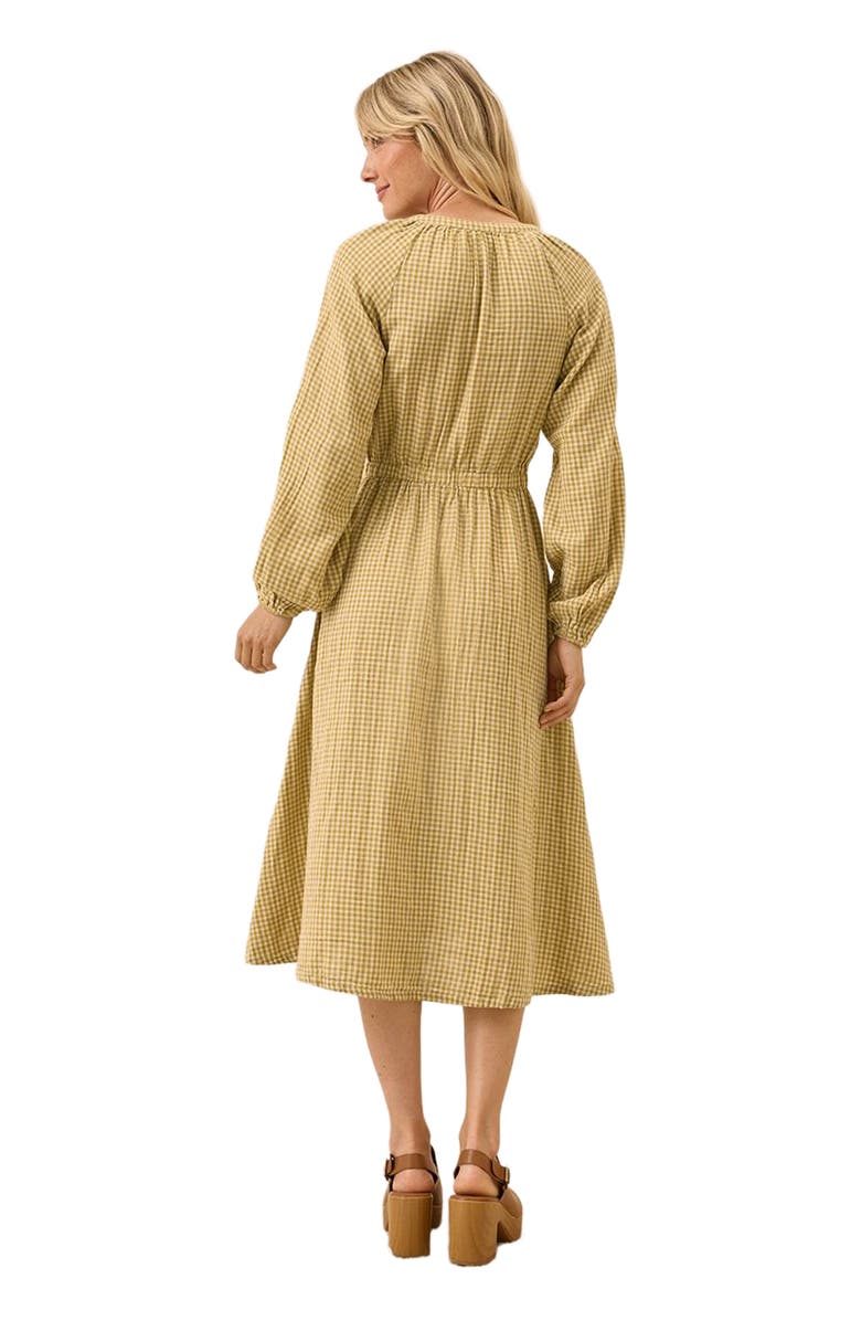 Pact Organic Cotton Coastal Double Gauze Poet Sleeve Dress, Alternate, color, Gold Gingham