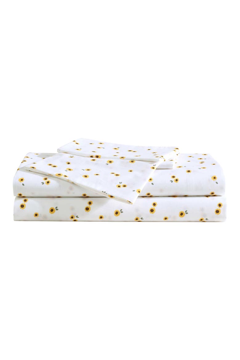 Sunflower 200 Thread Count Cotton Percale Full Sheet Set, Main, color, BRIGHT YELLOW