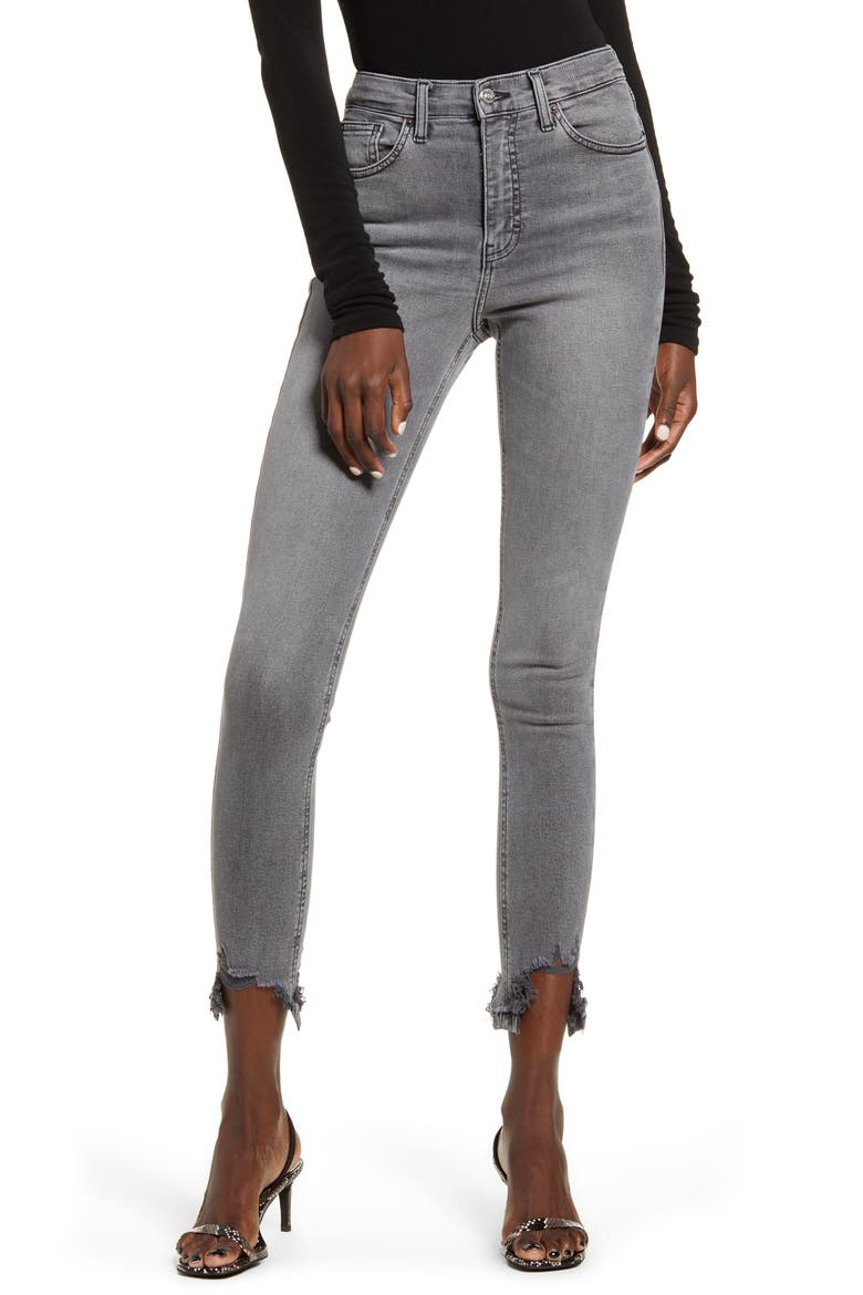 Jamie Moto Jagged Hem Jeans, Main, color, GREY