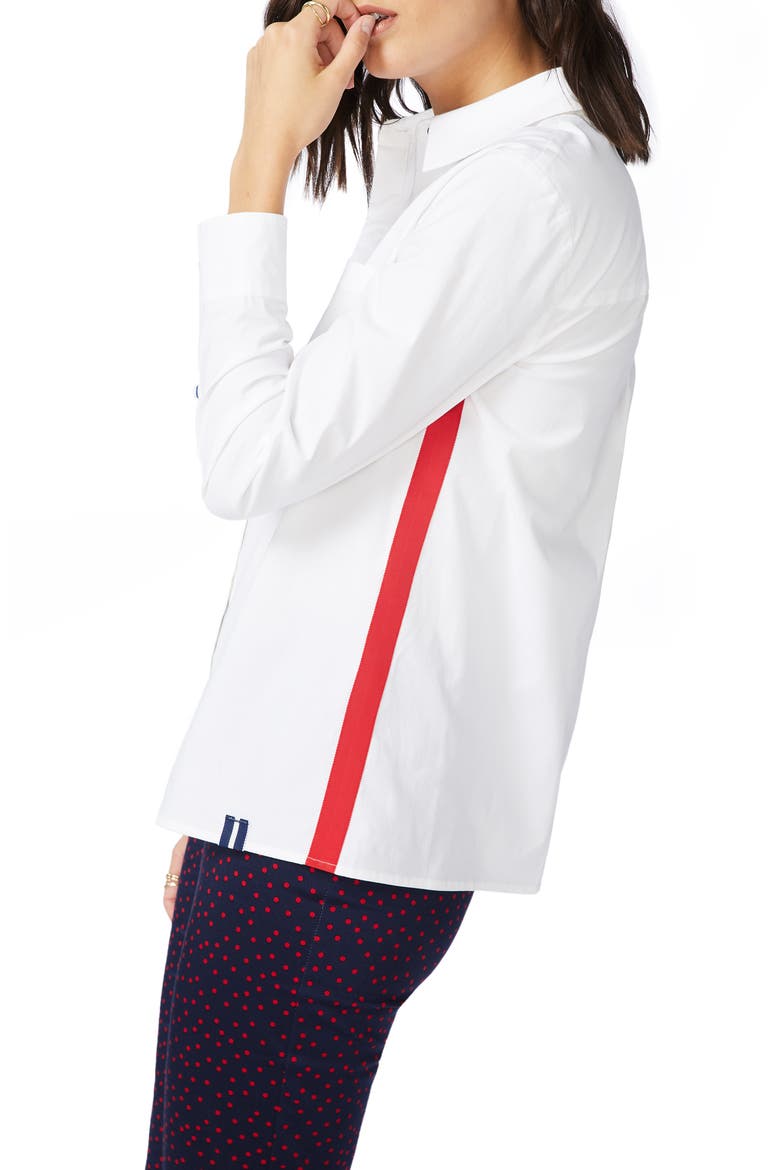 Grosgrain Detail Stretch Poplin Button-Up Shirt, Alternate, color, ULTRA WHITE