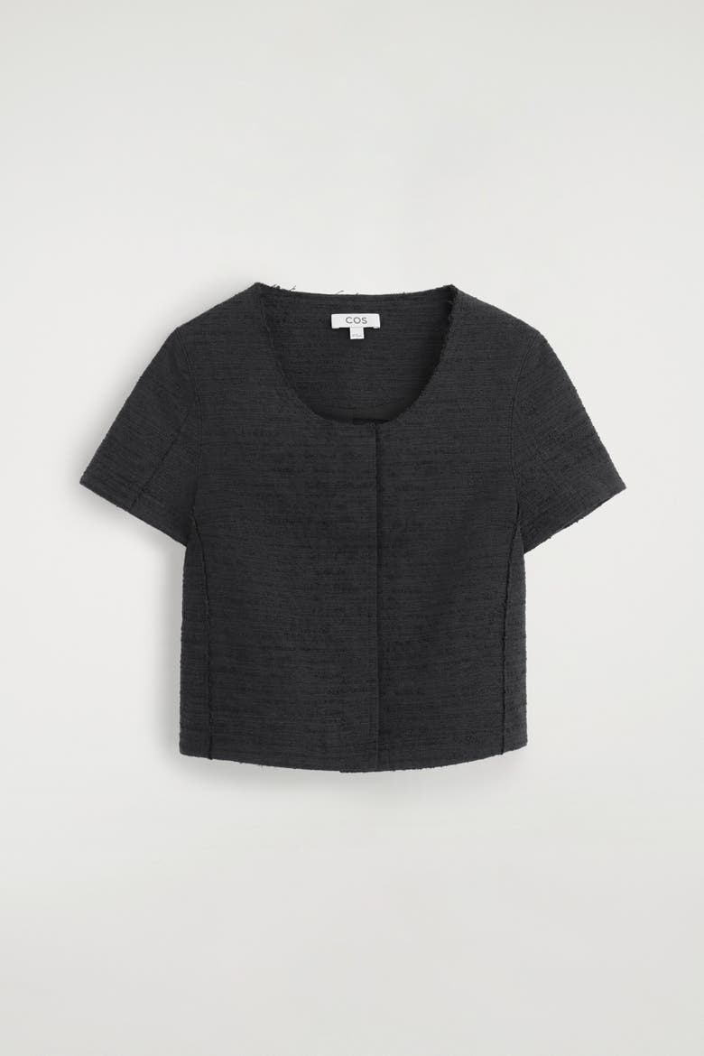 Textured Short-Sleeved Top, Alternate, color, BLACK