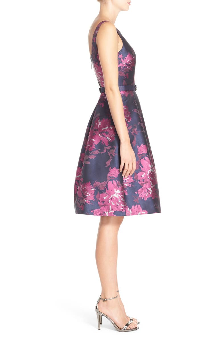 Eliza J Belted Metallic Jacquard Fit & Flare Dress, Alternate, color,