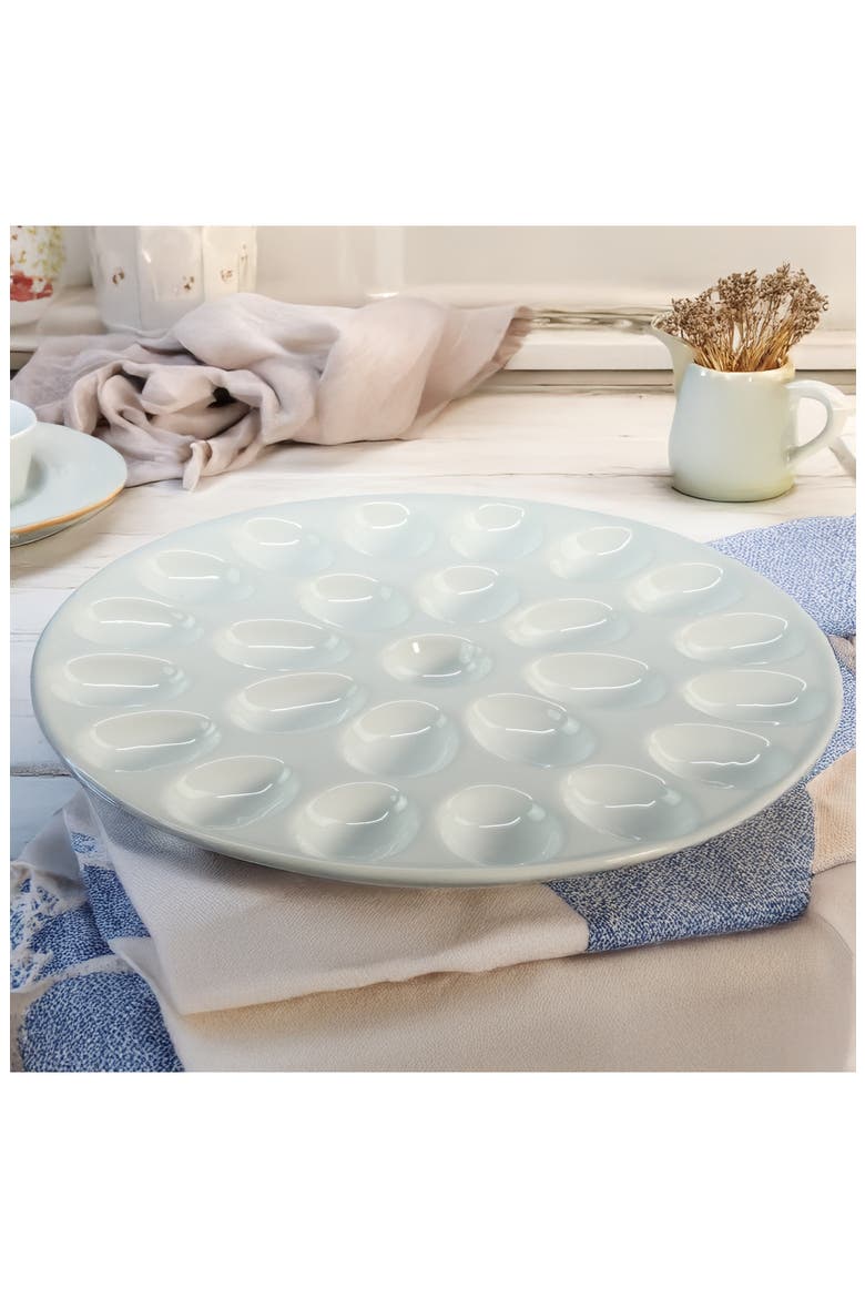 Set of 2 Round Egg Plates, Alternate, color, WHITE