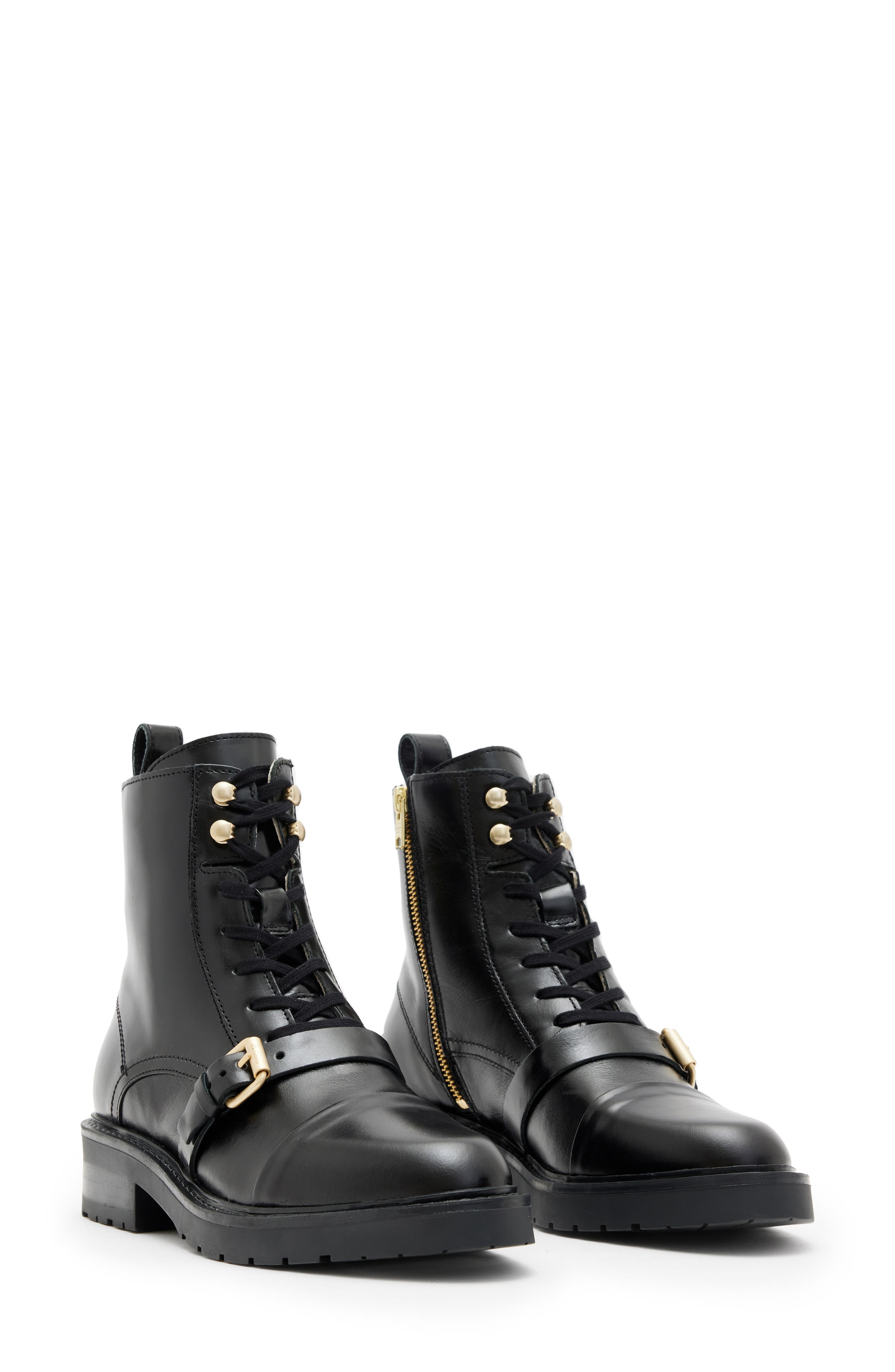 Donita Combat Boot, Main, color, BLACK/ WARM BRASS