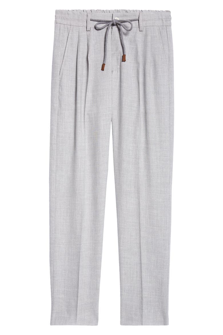 Drawstring Waist Wool, Silk & Linen Pants, Alternate, color, LIGHT GRAY MELANGE