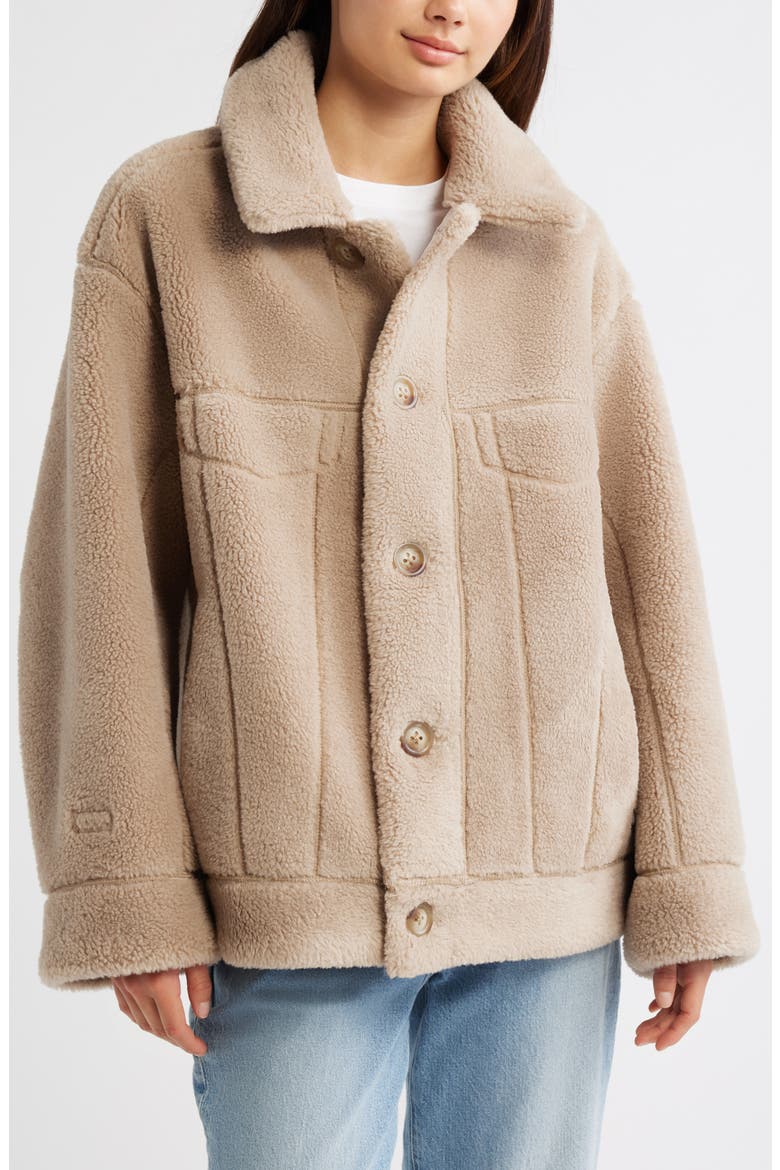 Frankie Reversible Faux Shearling Trucker Jacket, Alternate, color, BLUFF / OYSTER