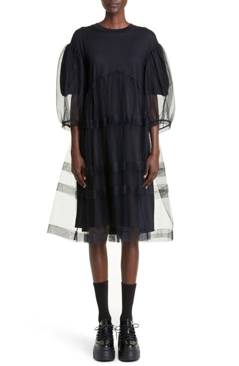 Puff Sleeve Tiered Tulle Babydoll Dress