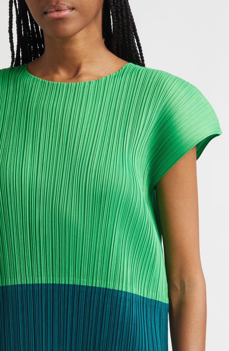 Pleats Please Issey Miyake Swing Colorblock Pleated Convertible Midi Dress, Alternate, color, Green