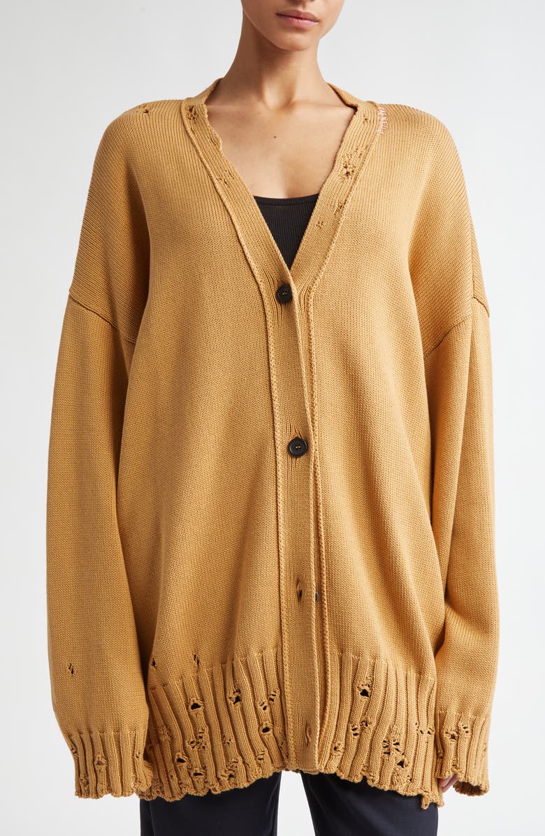 Marni Oversize Distressed Cotton Cardigan, Main, color, 