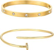 Adornia Set of 2 14k Gold Plated Nail & CZ Bangle Bracelets