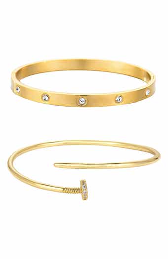 Set of 2 14k Gold Plated Nail & CZ Bangle Bracelets