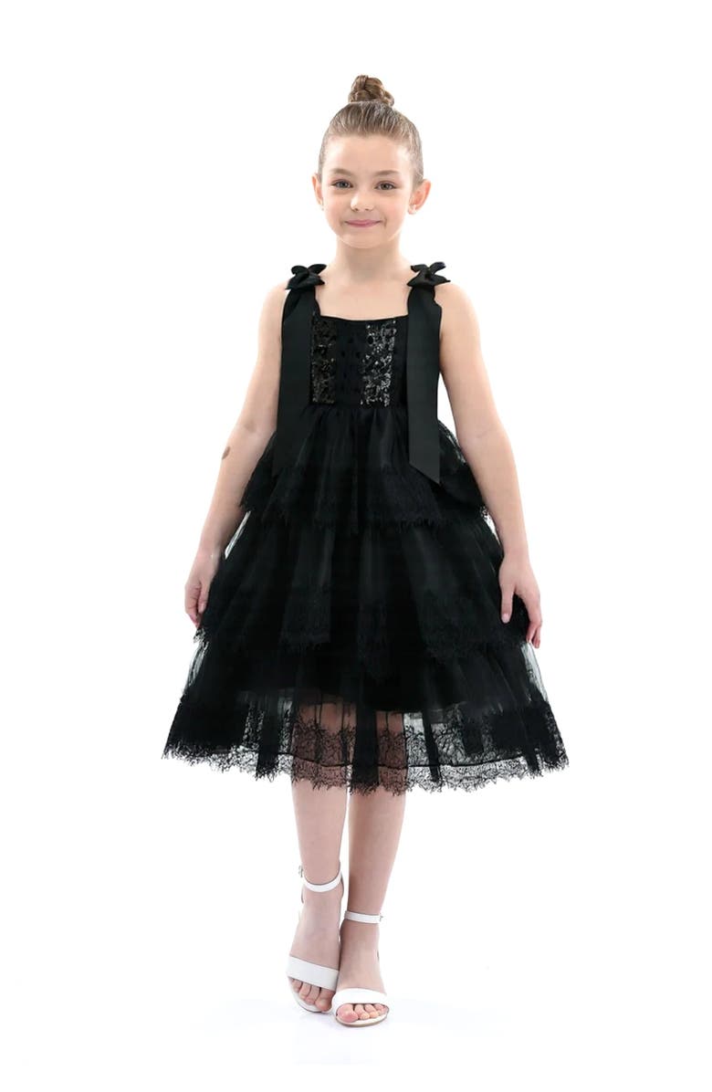 Tulleen Ruffle Sleeveless Bow Dress, Alternate, color, Black