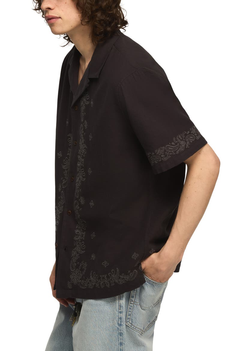 Embroidered Paisley Camp Shirt, Alternate, color, CAVIAR