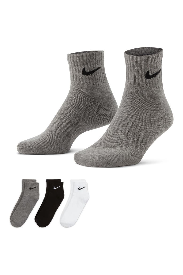 Kids' Assorted 3-Pack Dri-FIT Everyday Cushioned Ankle Socks, Alternate, color, GREY MULTI COLOR