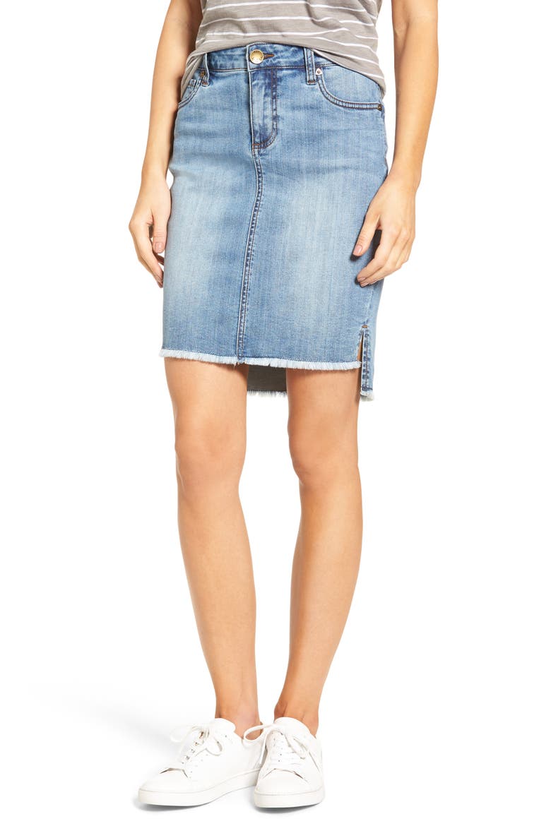 Connie High/Low Denim Skirt, Main, color, DASHING