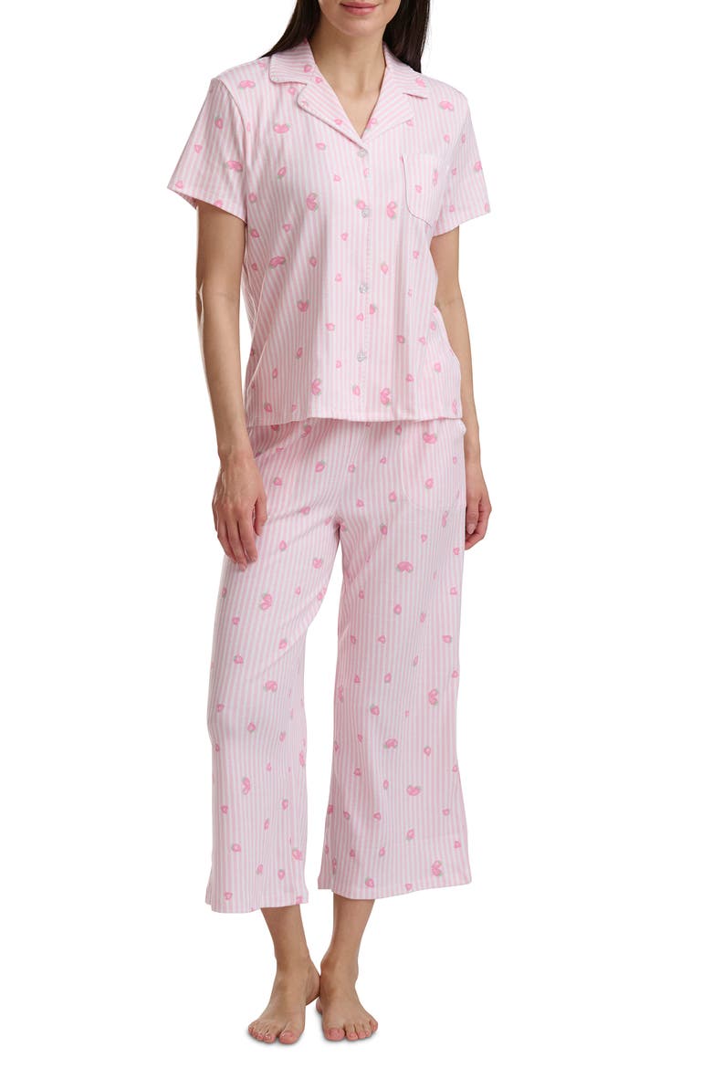 Notch Collar Crop Pajamas, Main, color, STRAWBERRY SAND STRIPE