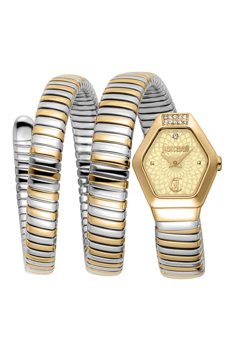 Romina Snake Wraparound Bracelet Watch, 22.5mm x 28.5mm, Main, color, SILVER/ GOLD