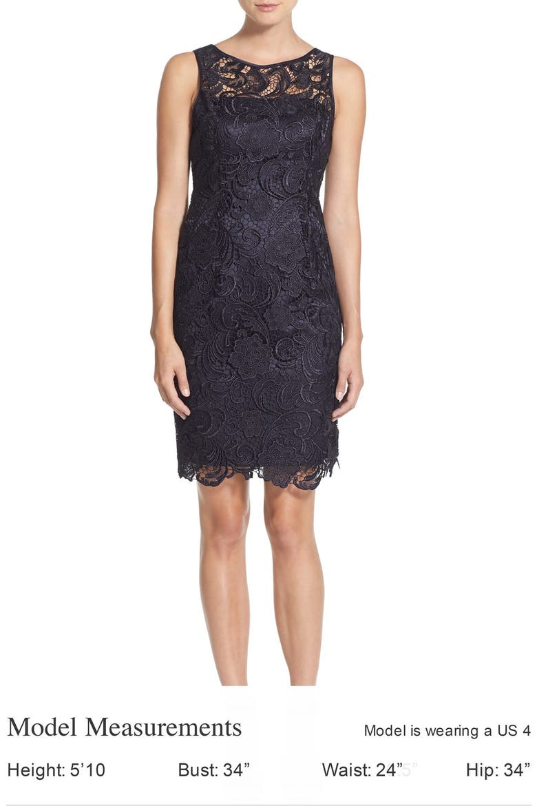 Illusion Bodice Lace Sheath Dress, Alternate, color, NAVY