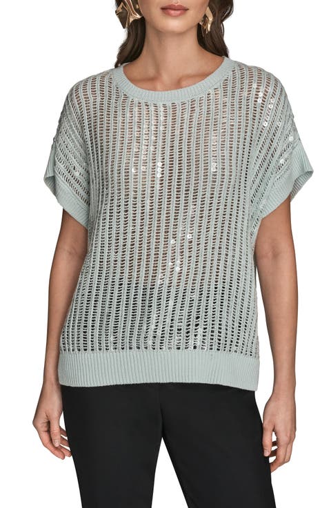 Sequin Open Stitch Short Sleeve Sweater