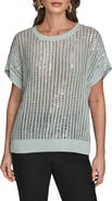 Donna Karan New York Sequin Open Stitch Short Sleeve Sweater